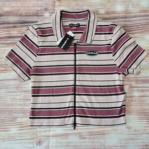Airwalk Crop Top Striped Zip Up Y2K XXL NWT